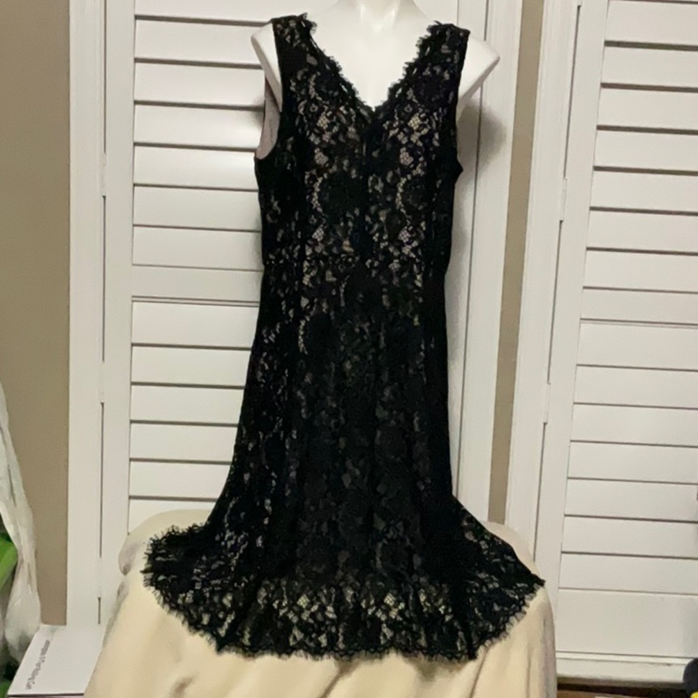 LOFT Black Lace Sleeveless V-Neck Dress